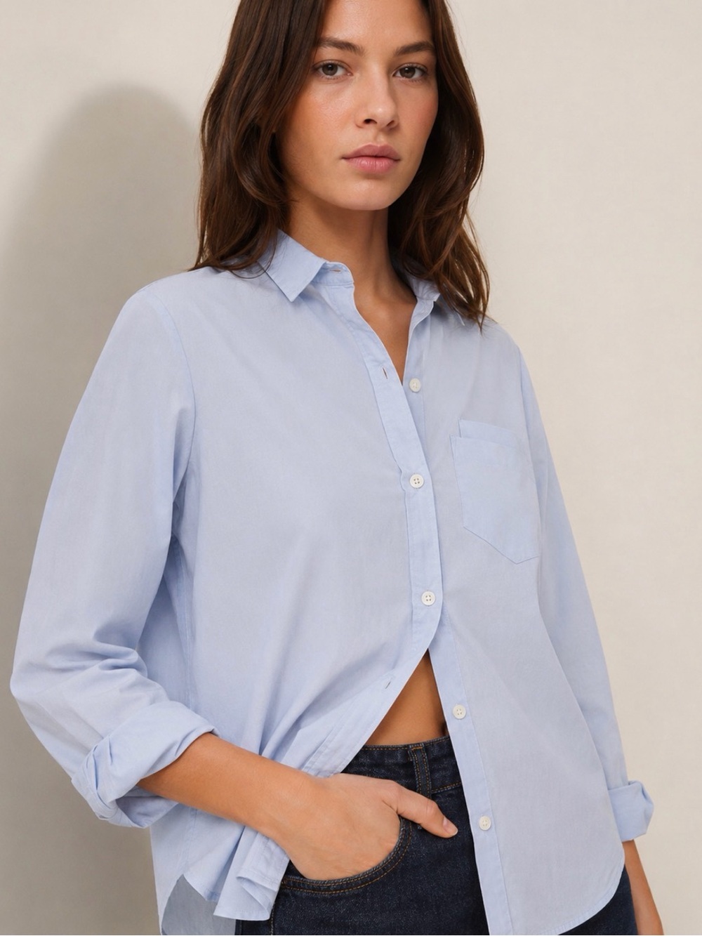 JENNI KAYNE French Blue Cotton Poplin Shirt Size S